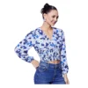 Women's Polyester Floral Long Sleeves Top (Blue)