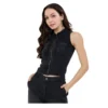 Women's Denim Lycra Solid Sleeveless Top (Black)