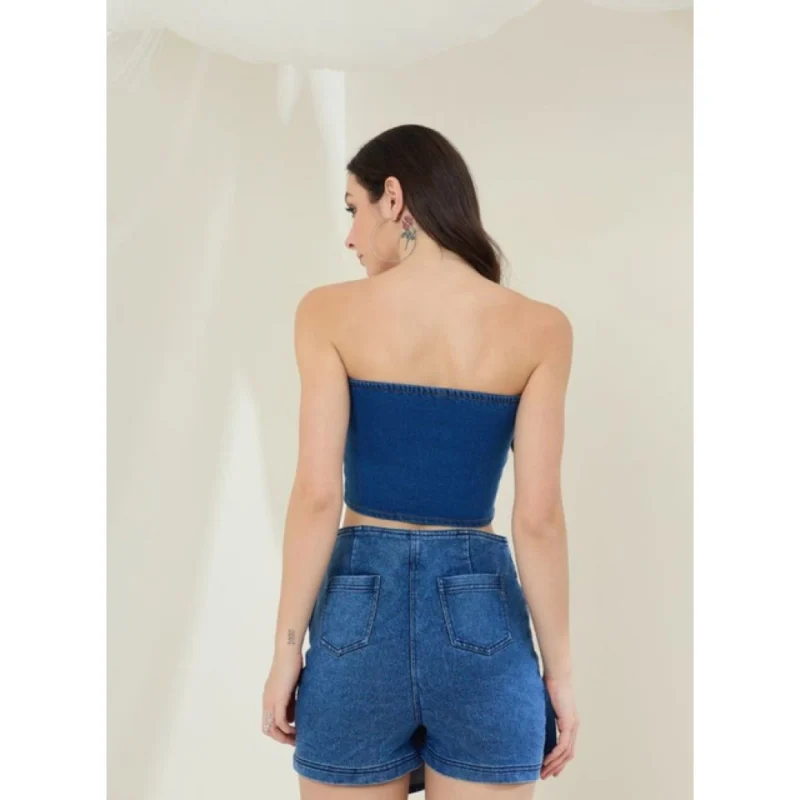 Alternative view of Women's Denim Lycra Solid Sleeveless Top (Blue)