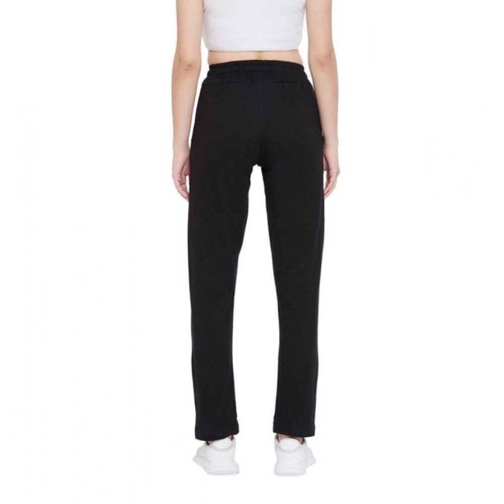 Women's Cotton Solid Elasticated Track Pants (Black) - Image 2