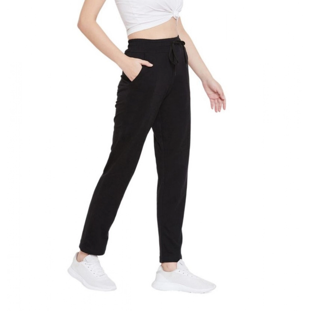 Women's Cotton Solid Elasticated Track Pants (Black) - Image 5