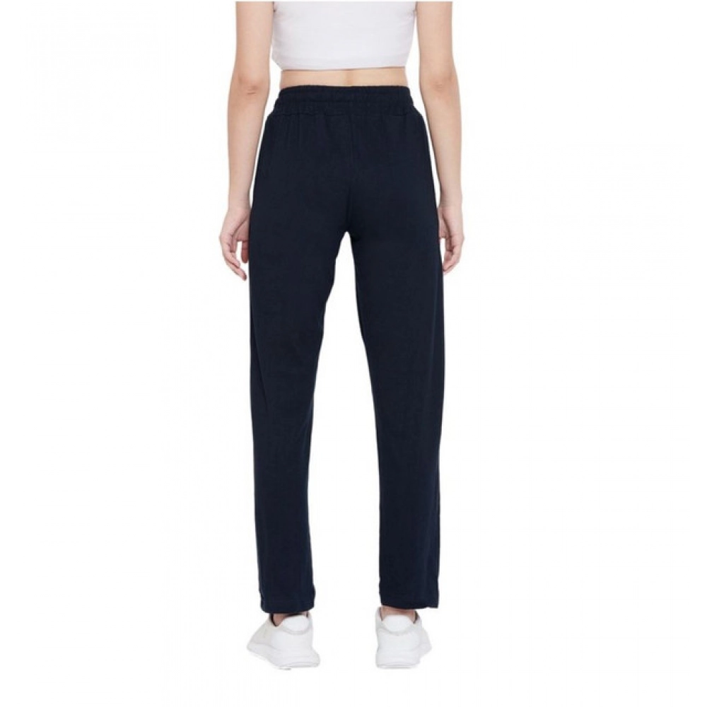 Women's Cotton Solid Elasticated Track Pants (Navy) - Image 2