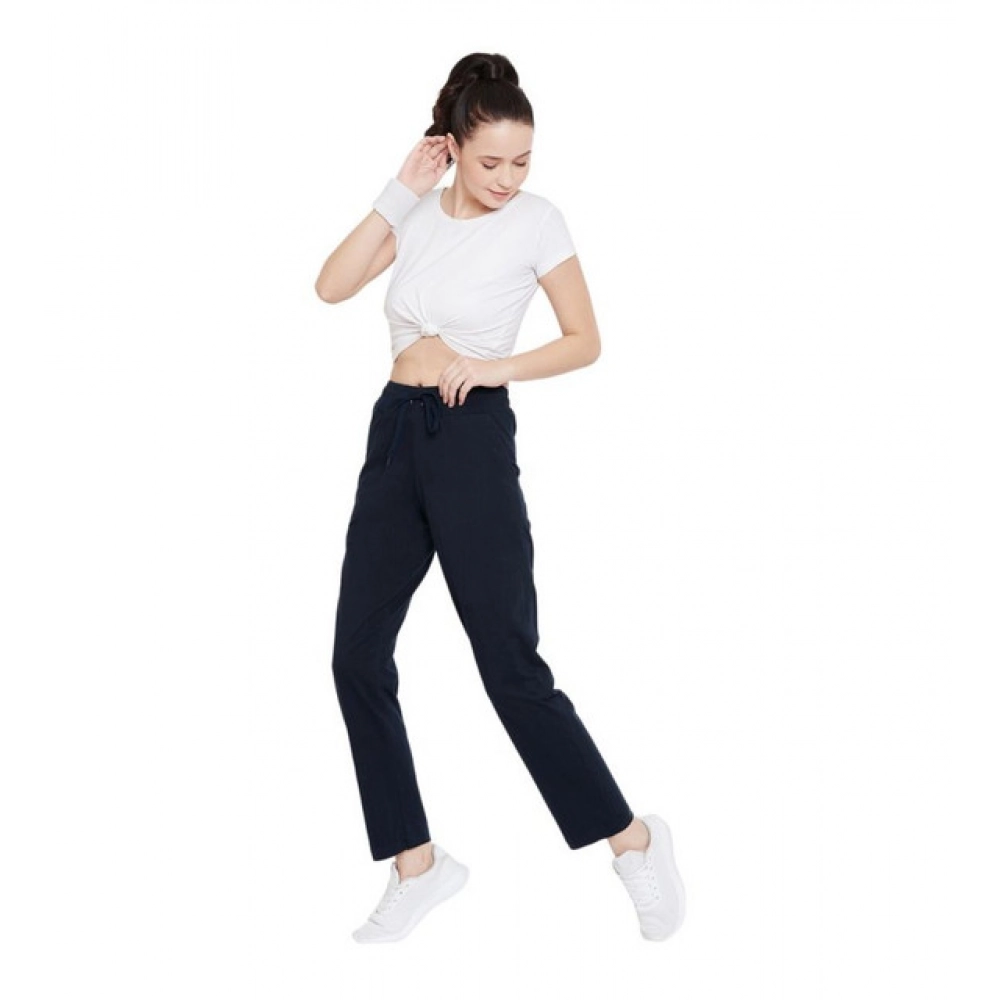 Women's Cotton Solid Elasticated Track Pants (Navy) - Image 3