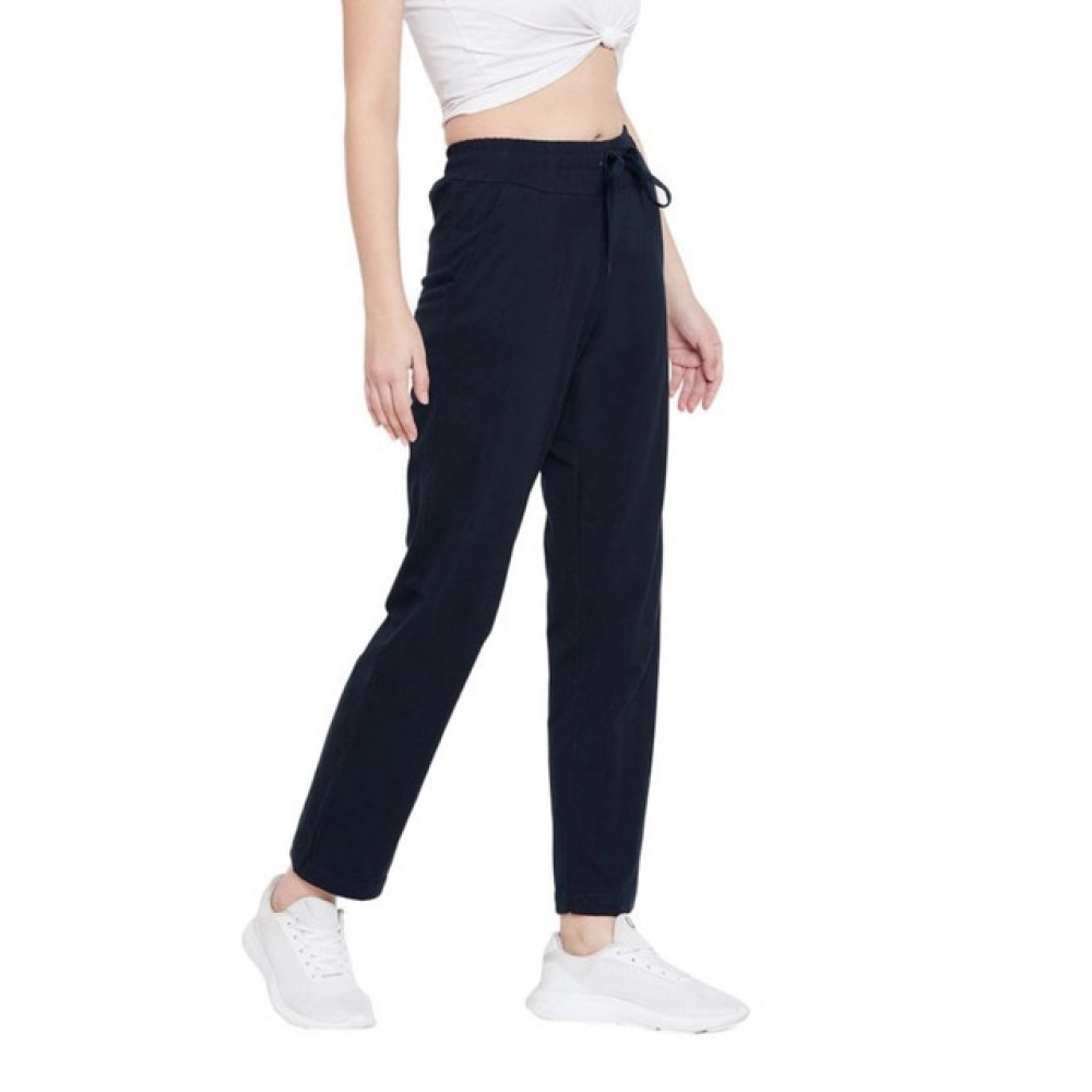 Women's Cotton Solid Elasticated Track Pants (Navy) - Image 5