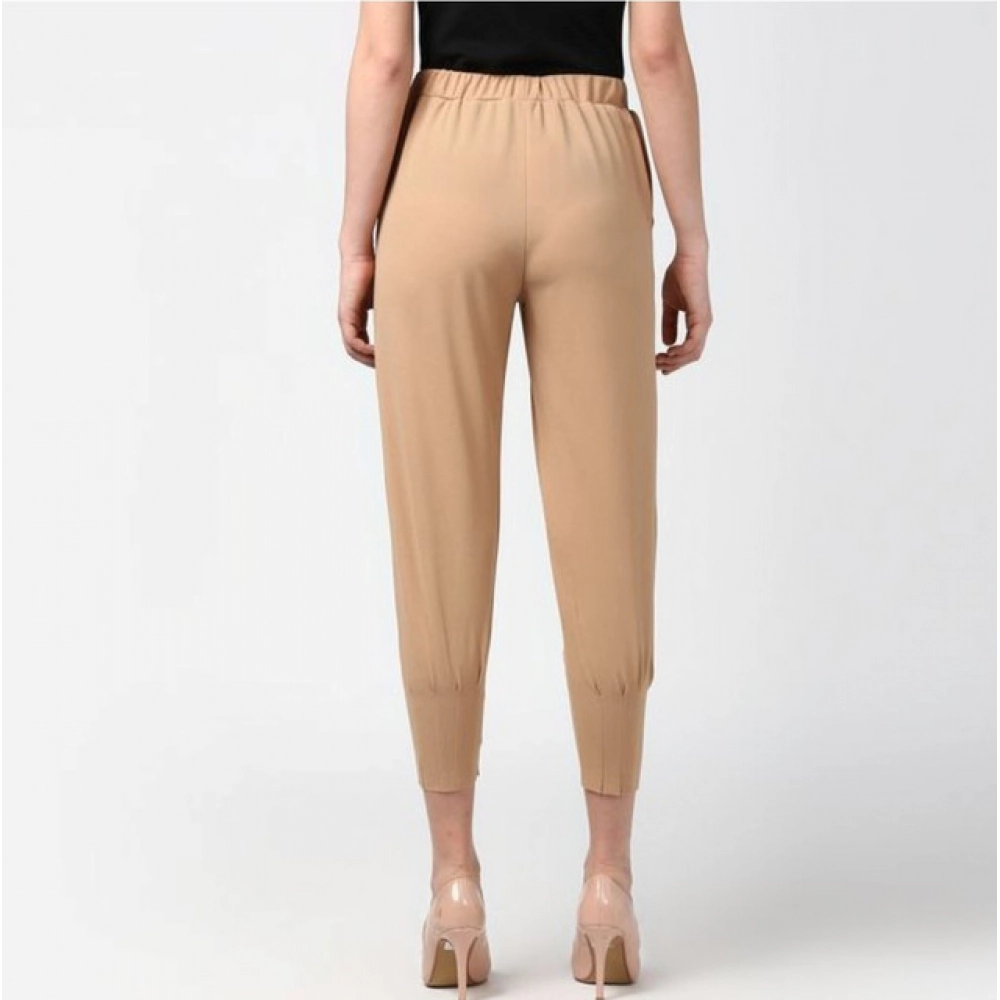 Women's Polyester Solid Elasticated Trousers (Beige) - Image 5