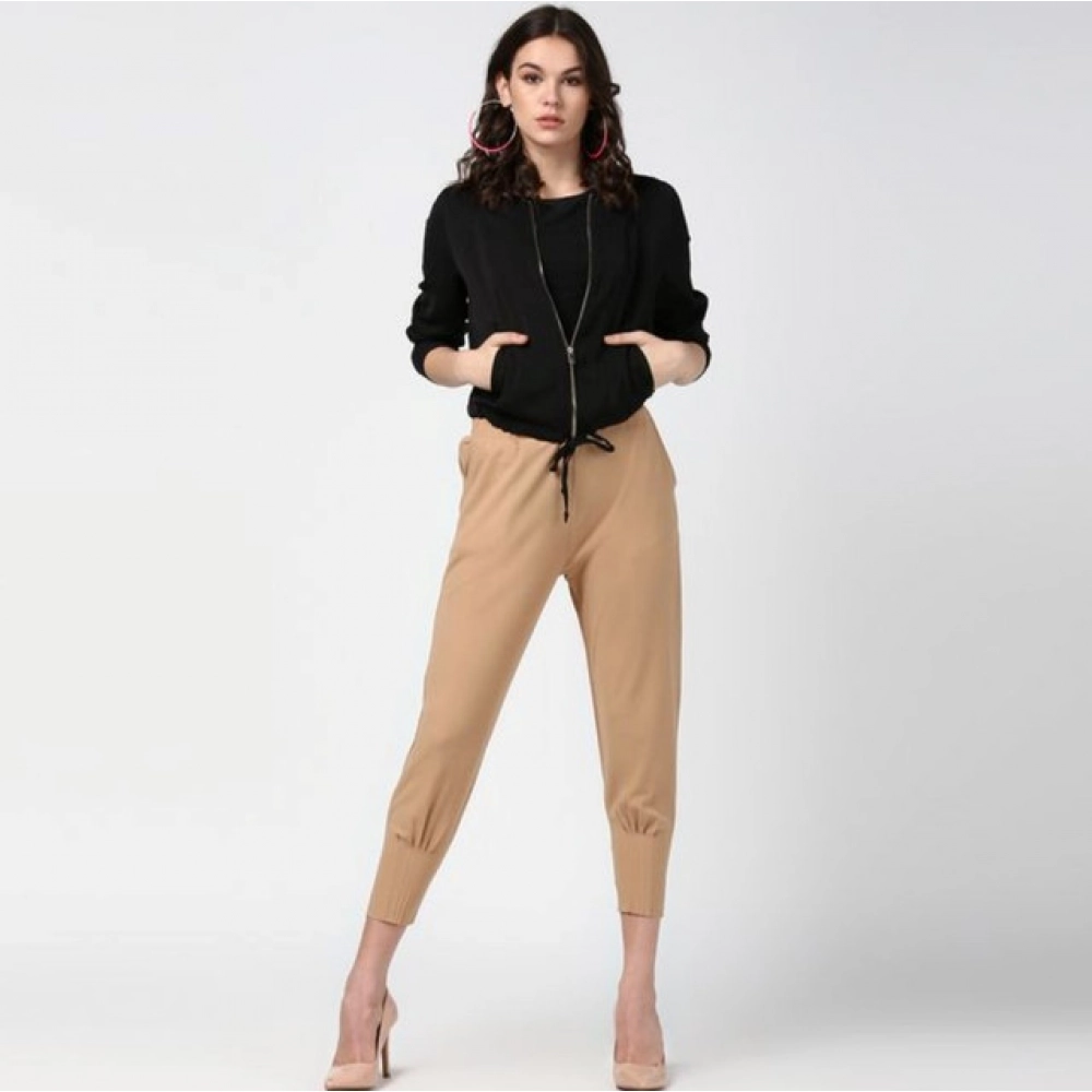 Women's Polyester Solid Elasticated Trousers (Beige) - Image 4