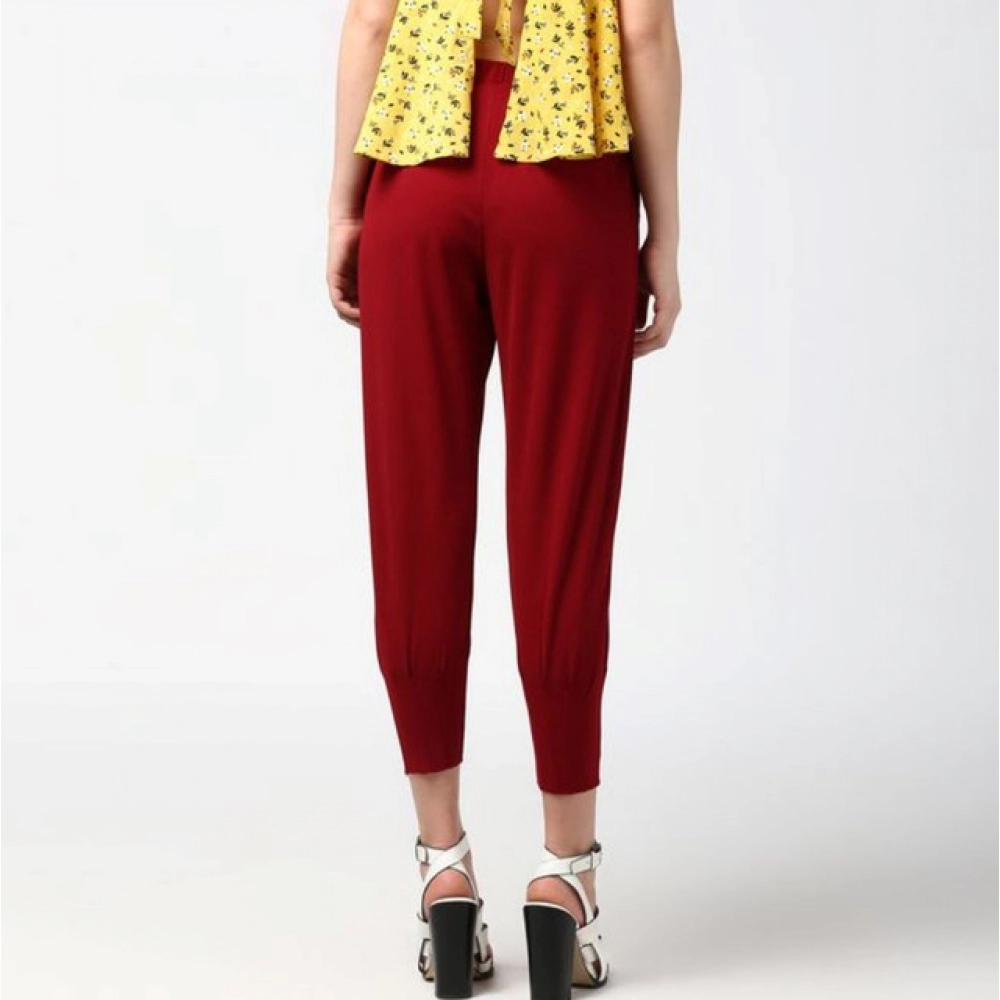 Women's Polyester Solid Elasticated Trousers (Maroon) - Image 5