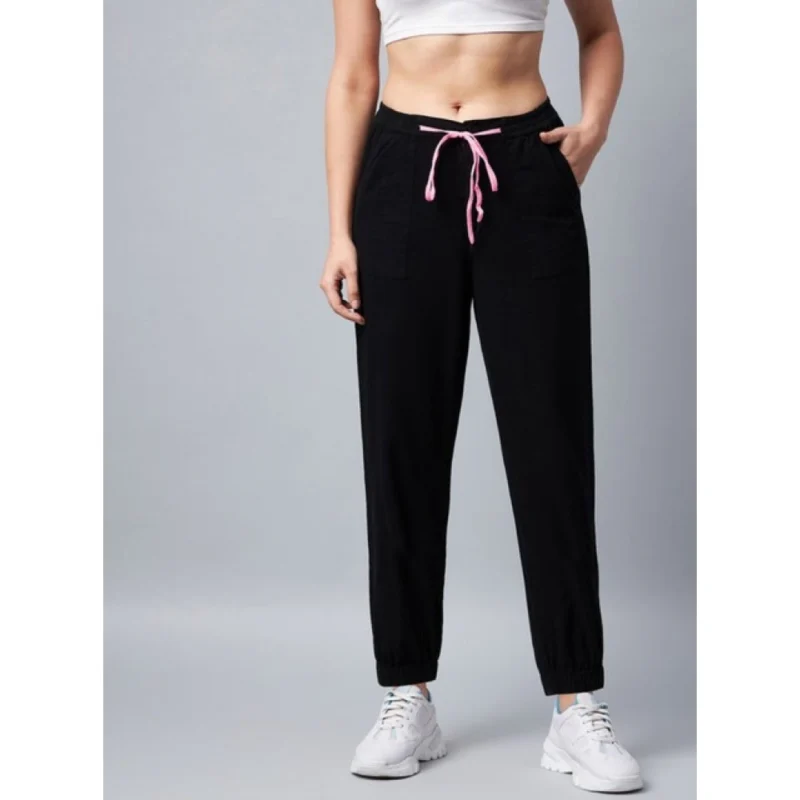 Alternative view of Women's Cotton Twill Solid Elasticated Trousers (Black)