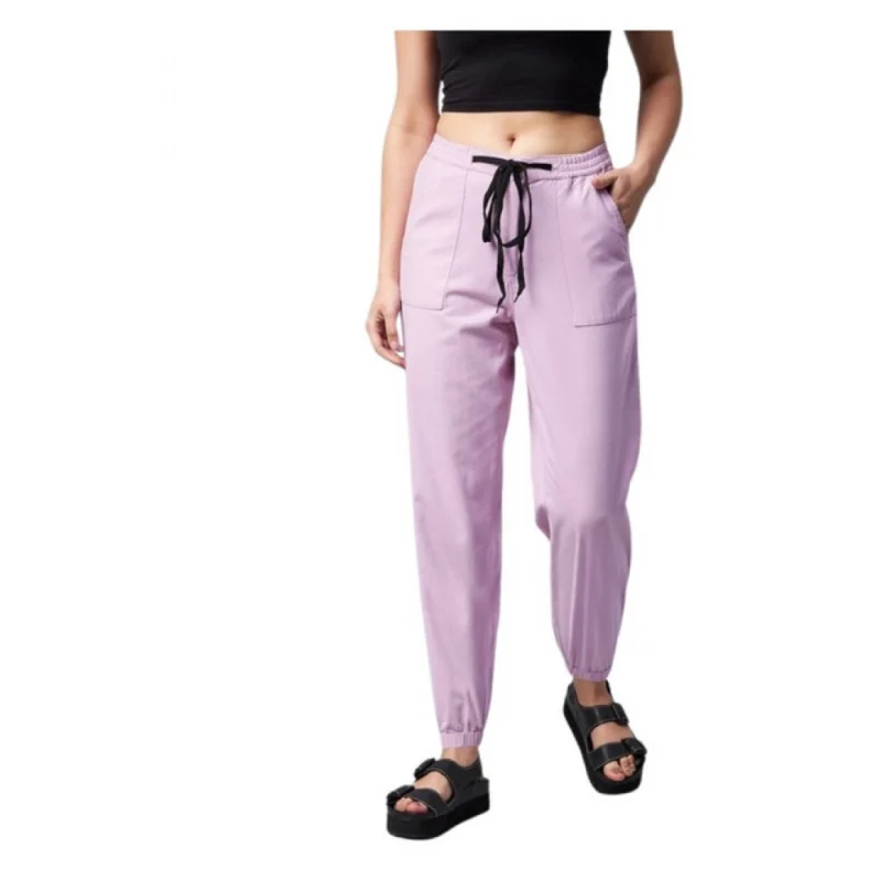 Women's Coton Twill Solid Elasticated Trousers (Lavender)