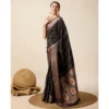 Women's Soft Silk Jacquard Saree With Unstitched Blouse 5.5Mtr (Black)