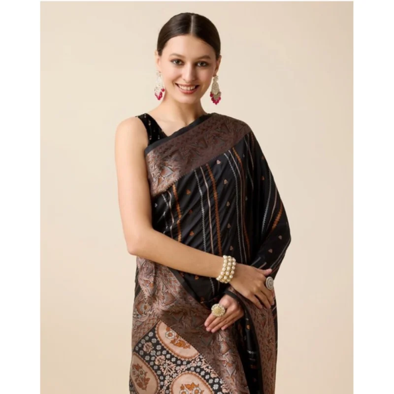 Alternative view of Women's Soft Silk Jacquard Saree With Unstitched Blouse 5.5Mtr (Black)