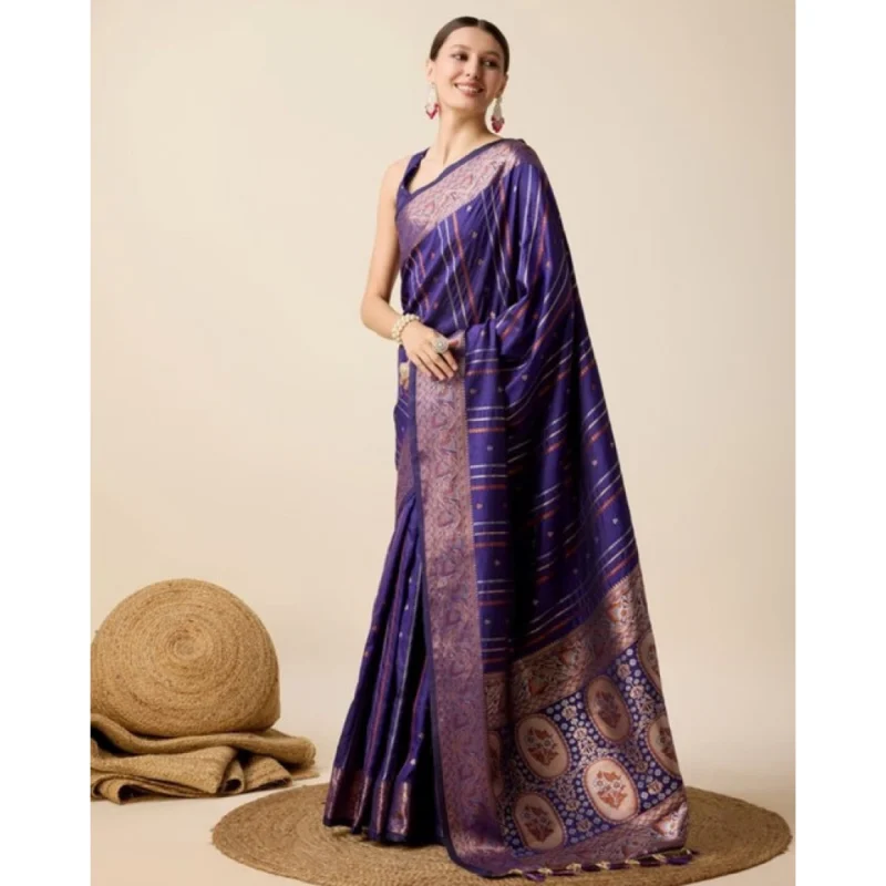 Women's Soft Silk Jacquard Saree With Unstitched Blouse 5.5Mtr (Blue)
