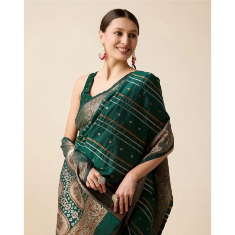 Women's Soft Silk Jacquard Saree With Unstitched Blouse 5.5Mtr (Green)