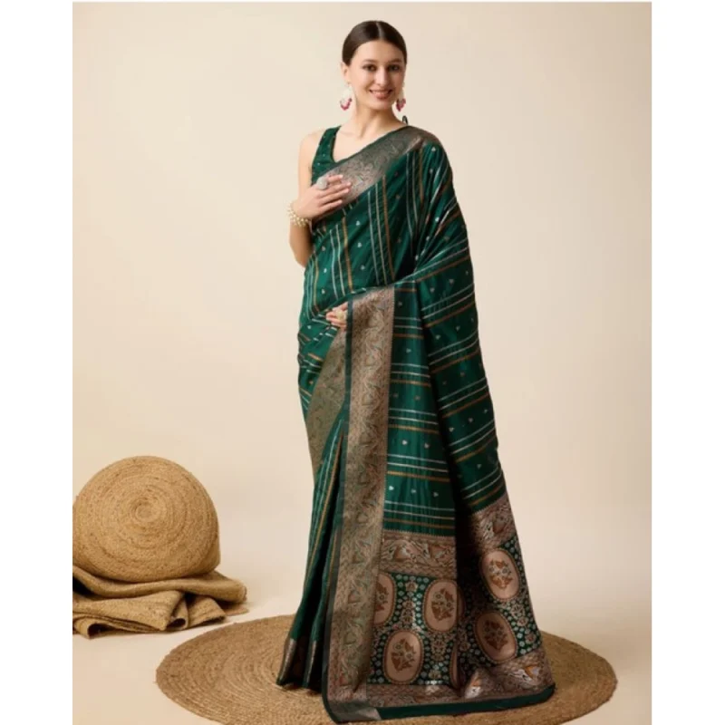 Alternative view of Women's Soft Silk Jacquard Saree With Unstitched Blouse 5.5Mtr (Green)