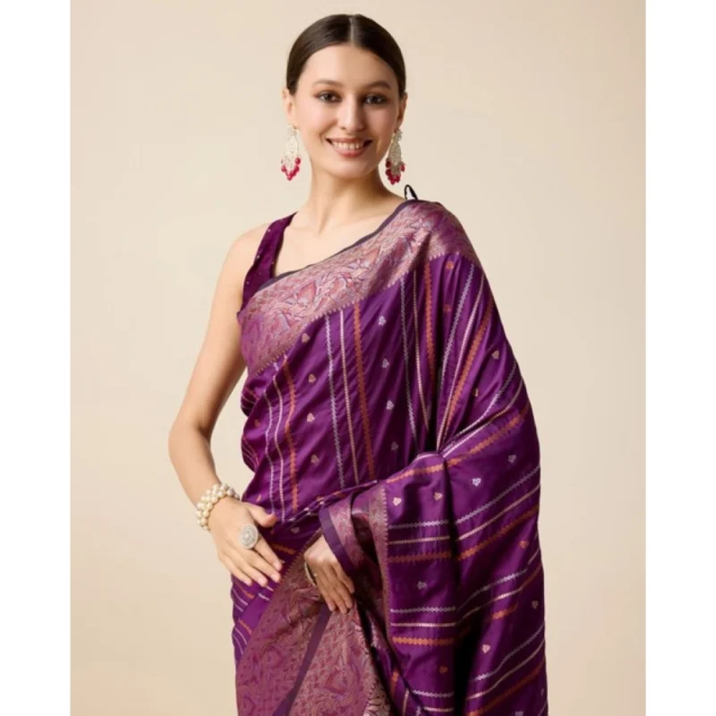 Alternative view of Women's Soft Silk Jacquard Saree With Unstitched Blouse 5.5Mtr (Purple)