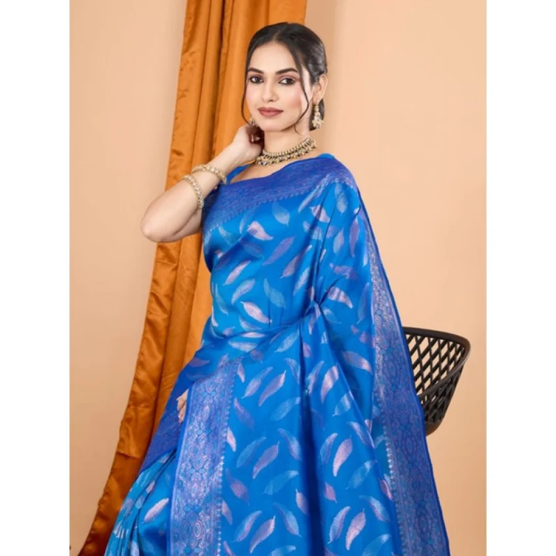 Alternative view of Women's Soft Silk Jacquard Saree With Unstitched Blouse 5.5Mtr (Blue)