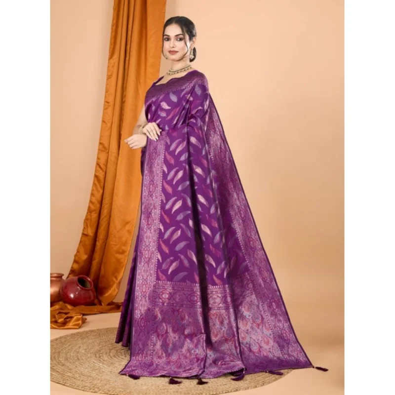 Women's Soft Silk Jacquard Saree With Unstitched Blouse 5.5Mtr (Magenta)