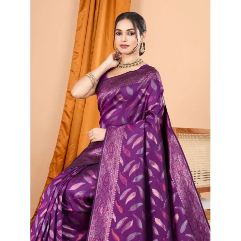 Alternative view of Women's Soft Silk Jacquard Saree With Unstitched Blouse 5.5Mtr (Magenta)