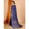 Women's Soft Silk Jacquard Saree With Unstitched Blouse 5.5Mtr (Navy Blue)