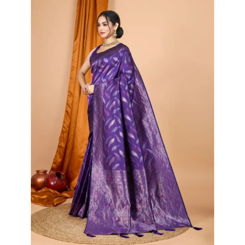 Women's Soft Silk Jacquard Saree With Unstitched Blouse 5.5Mtr (Purple)