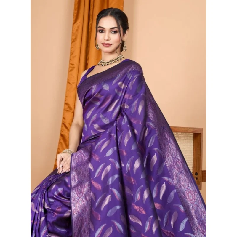 Alternative view of Women's Soft Silk Jacquard Saree With Unstitched Blouse 5.5Mtr (Purple)