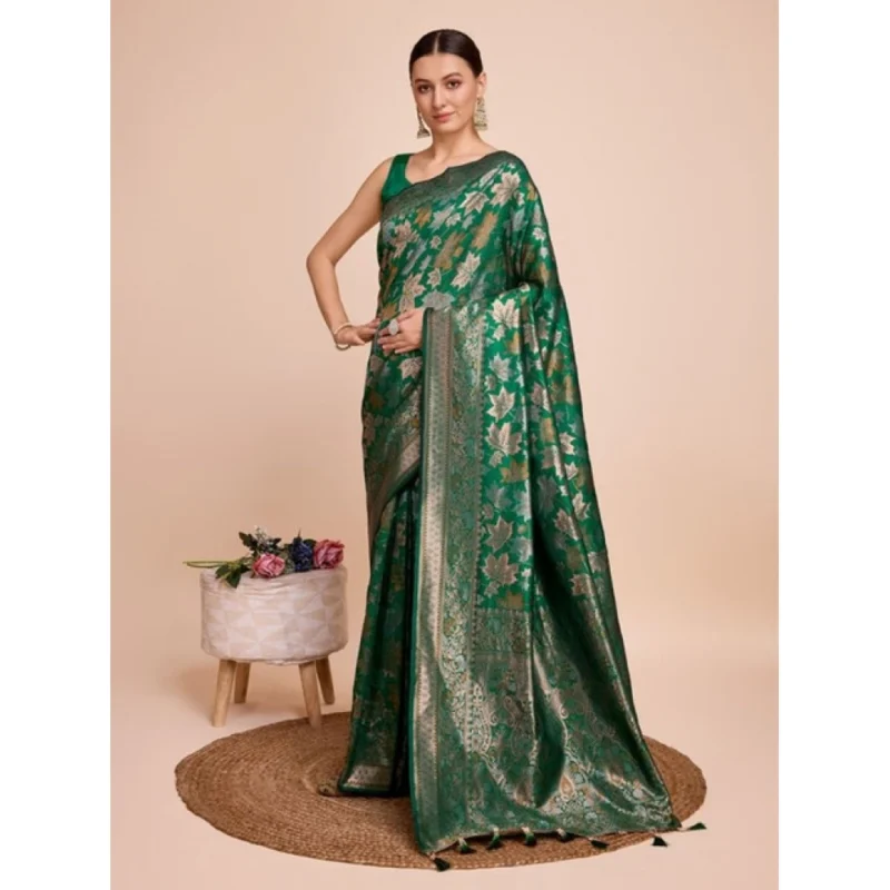 Women's Soft Silk Jacquard Saree With Unstitched Blouse 5.5Mtr (Green)