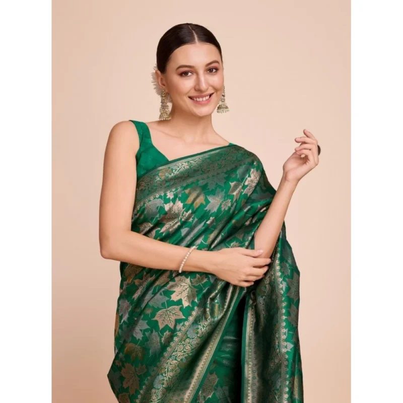 Alternative view of Women's Soft Silk Jacquard Saree With Unstitched Blouse 5.5Mtr (Green)