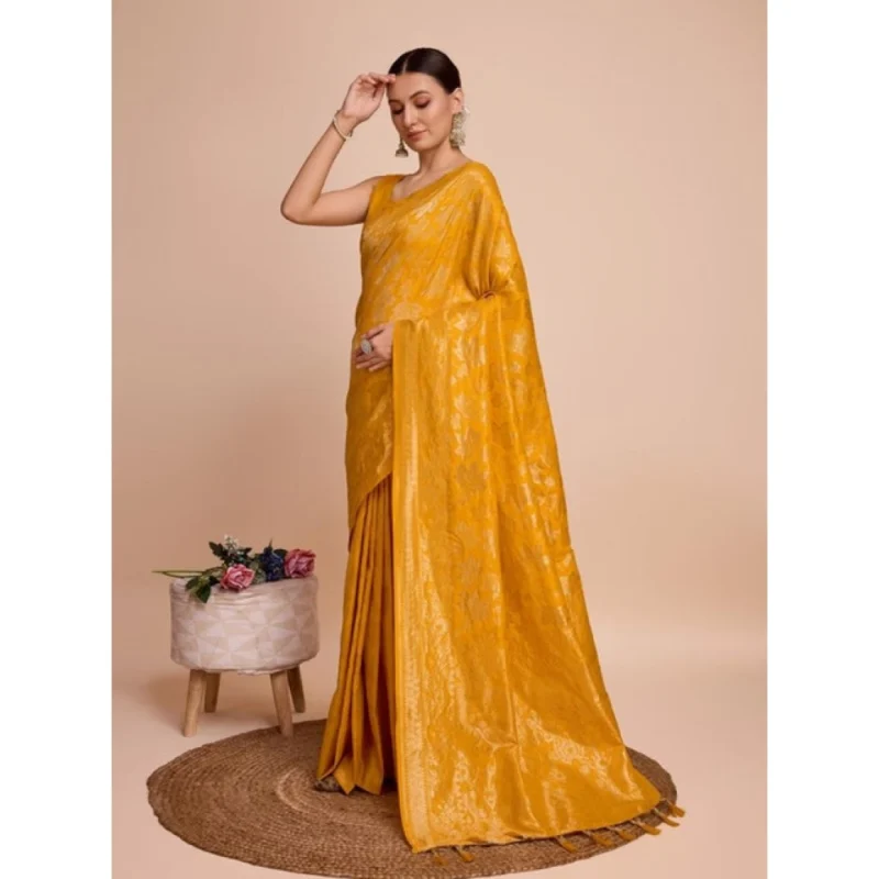 Women's Soft Silk Jacquard Saree With Unstitched Blouse 5.5Mtr (Mustard)