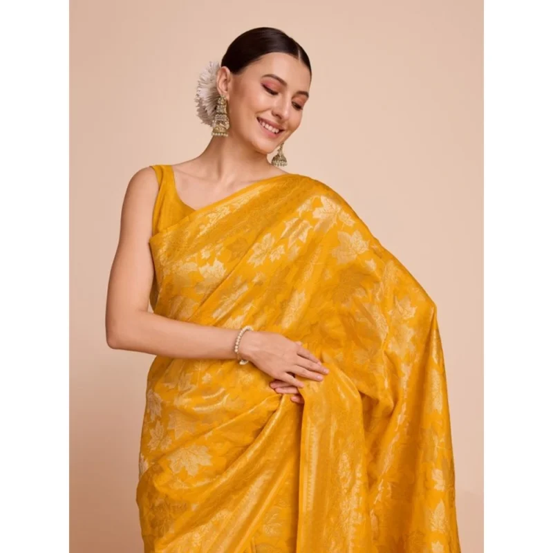 Alternative view of Women's Soft Silk Jacquard Saree With Unstitched Blouse 5.5Mtr (Mustard)
