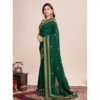 Women's Vichitra Silk Embroidery Work Saree With Unstitched Blouse 5.5Mtr (Green)