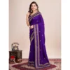 Women's Vichitra Silk Embroidery Work Saree With Unstitched Blouse 5.5Mtr (Purple)