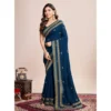 Women's Vichitra Silk Embroidery Work Saree With Unstitched Blouse 5.5Mtr (Teal)