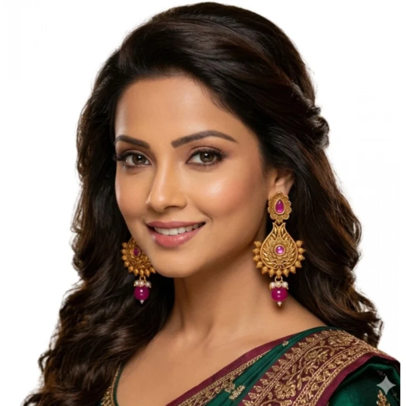 Alternative view of Women's Zinc Alloy Gold Plated Chandbali Earrings (Multicolor)