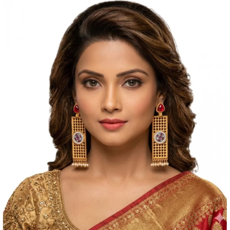 Alternative view of Women's Zinc Alloy Gold Plated Dangler Earrings (Multicolor)