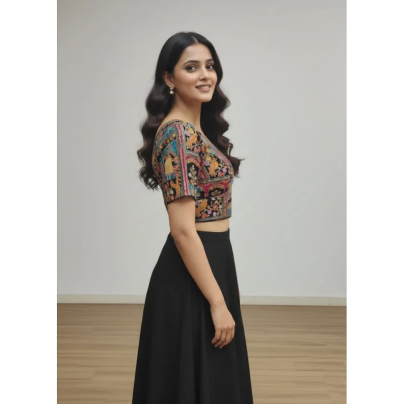 Alternative view of Women's Crepe Position Print V Neck Short Sleeve Readymade Blouse (Black 38 Ready , Alterable 36鈥?0)-PID65821