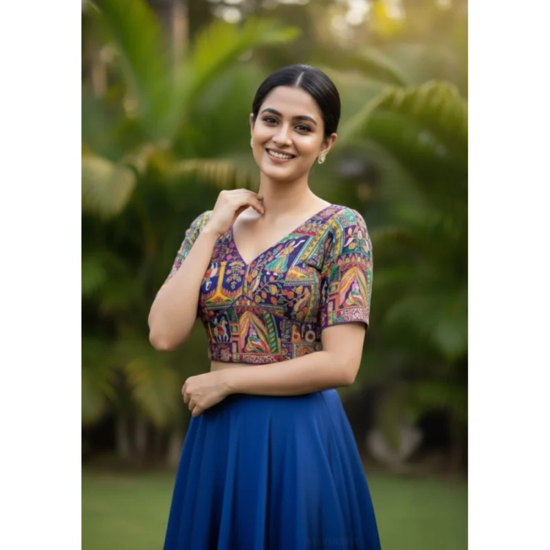 Alternative view of Women's Crepe Position Print V Neck Short Sleeve Readymade Blouse (Purple 38 Ready , Alterable 36鈥?0)-PID65823