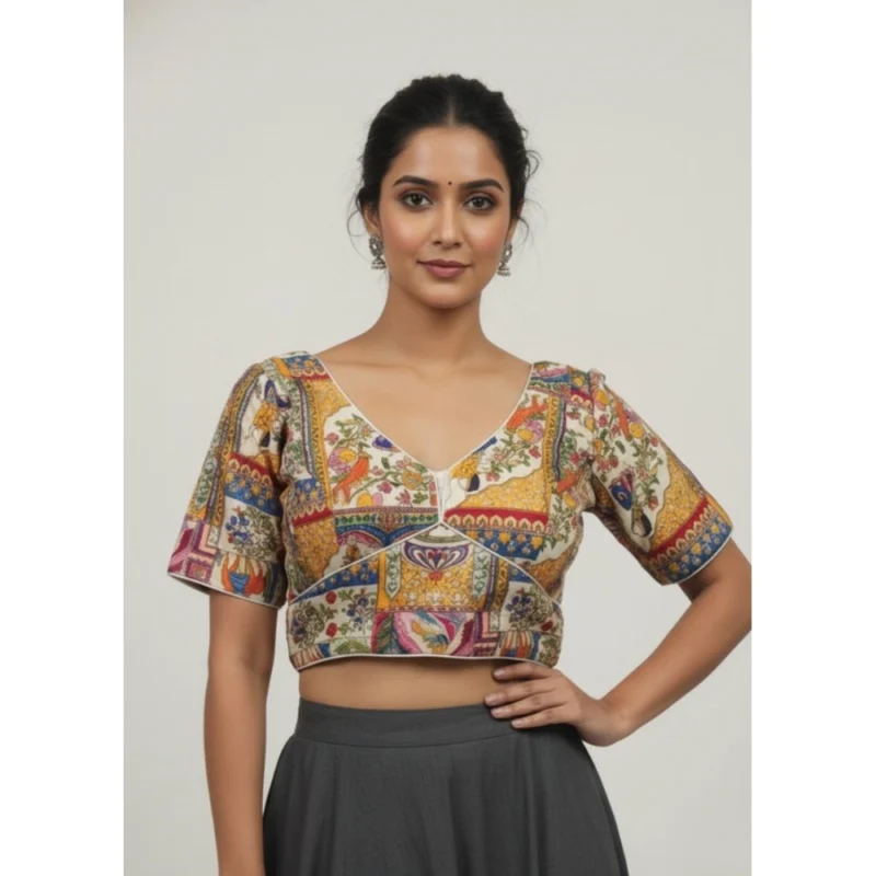 Alternative view of Women's Crepe Position Print V Neck Short Sleeve Readymade Blouse (White 38 Ready , Alterable 36鈥?0)-PID65825