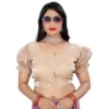 Women's Jimmy Solid Designer Neck Elastic Sleeve Readymade Blouse (Beige 38 , Alterable up to 42)-PID65826