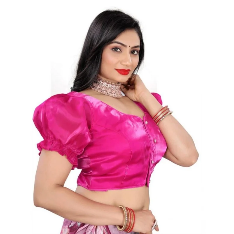 Alternative view of Women's Jimmy Solid Designer Neck Elastic Sleeve Readymade Blouse (Pink 38 , Alterable up to 42)-PID65832