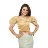 Women's Jimmy Solid V Neck Puff Sleeve Readymade Blouse (Beige 38 , Alterable up to 42)-PID65837