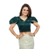 Women's Jimmy Solid V Neck Puff Sleeve Readymade Blouse (Teal 38 , Alterable up to 42)-PID65845