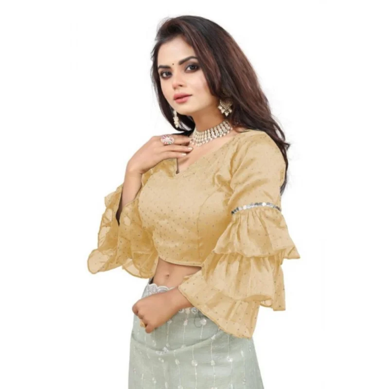 Alternative view of Women's Organza Solid V Neck Layered Ruffle Sleeve Readymade Blouse (Beige Free Size , up to 38鈥?0 Bust)-PID65847