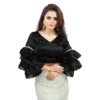 Women's Organza Solid V Neck Layered Ruffle Sleeve Readymade Blouse (Black Free Size , up to 38鈥?0 Bust)-PID65848