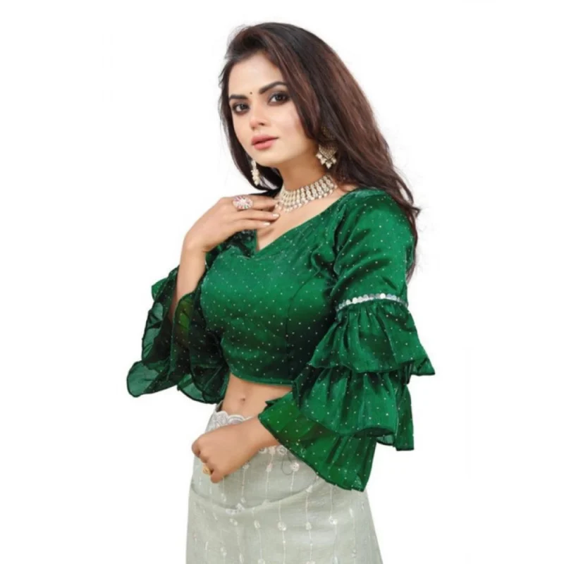 Alternative view of Women's Organza Solid V Neck Layered Ruffle Sleeve Readymade Blouse (Green Free Size , up to 38鈥?0 Bust)-PID65850