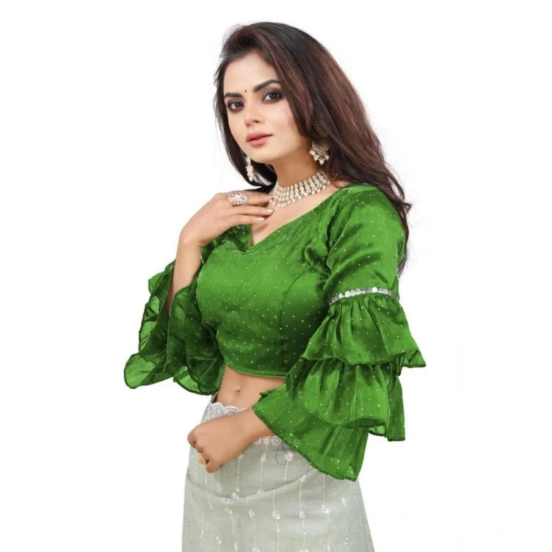 Alternative view of Women's Organza Solid V Neck Layered Ruffle Sleeve Readymade Blouse (Light Green Free Size , up to 38鈥?0 Bust)-PID65852