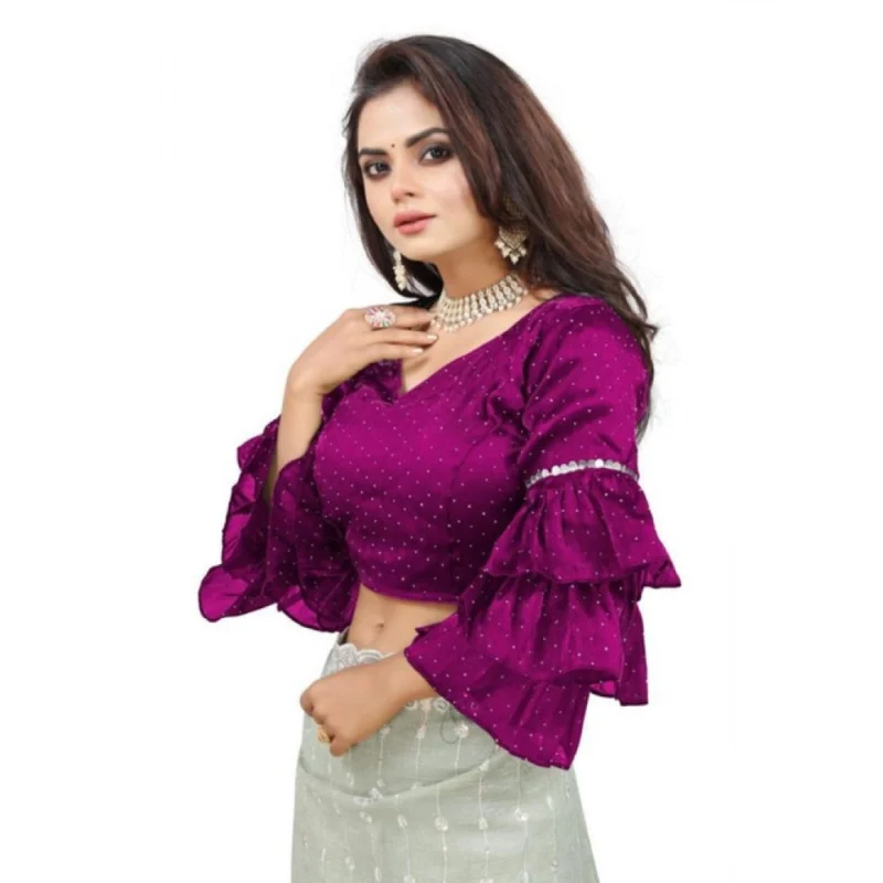 Alternative view of Women's Organza Solid V Neck Layered Ruffle Sleeve Readymade Blouse (Magenta Free Size , up to 38鈥?0 Bust)-PID65853
