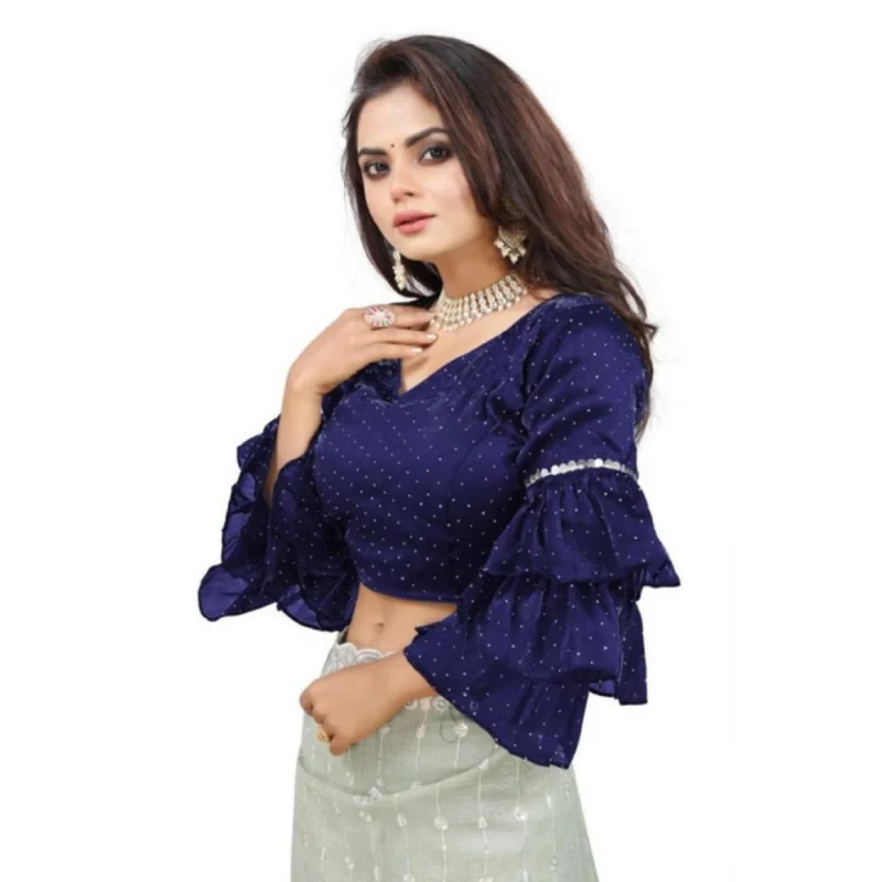 Alternative view of Women's Organza Solid V Neck Layered Ruffle Sleeve Readymade Blouse (Navy Free Size , up to 38鈥?0 Bust)-PID65855