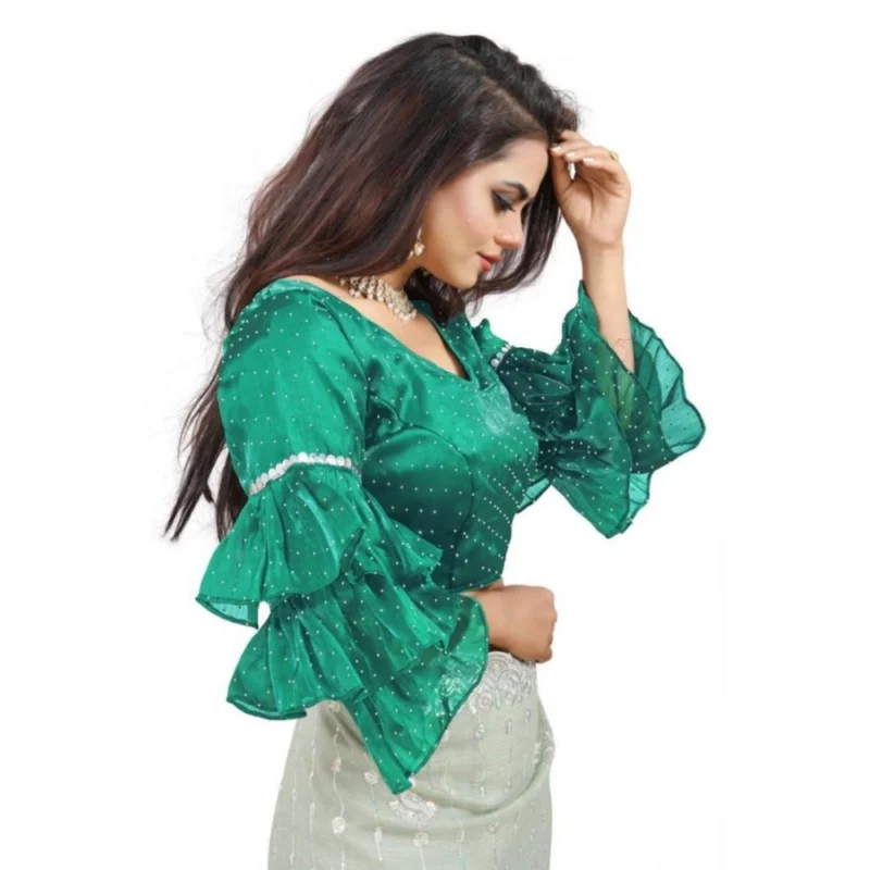 Alternative view of Women's Organza Solid V Neck Layered Ruffle Sleeve Readymade Blouse (Rama Free Size , up to 38鈥?0 Bust)-PID65857