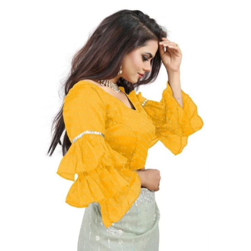 Alternative view of Women's Organza Solid V Neck Layered Ruffle Sleeve Readymade Blouse (Yellow Free Size , up to 38鈥?0 Bust)-PID65860