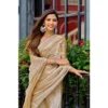 Women's Faux Shimmer Floral Motifs Ready to wear Saree With Unstitched Blouse 5.5Mtr (Beige)